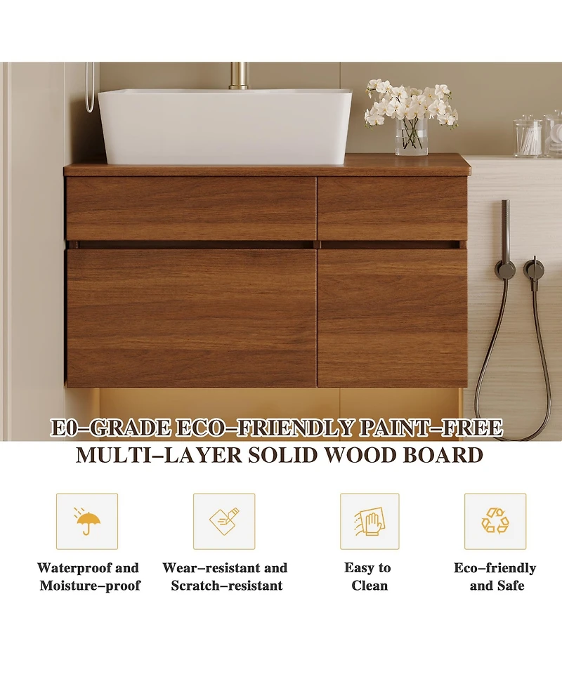 Busdays 31.5 Inches Floating Single Small Bathroom Vanity with Sink