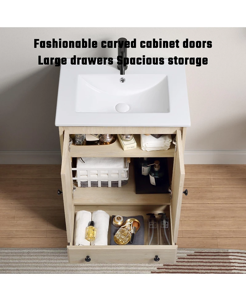 Busdays Bathroom vanity with sink Modern Bathroom Vanity with Ceramic Basin 1 Drawer, Free Standing Bathroom Storage
