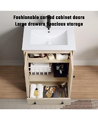 Busdays Bathroom vanity with sink Modern Bathroom Vanity with Ceramic Basin 1 Drawer, Free Standing Bathroom Storage