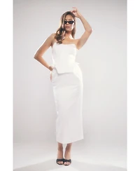 MissPap Women's Premium Bonded Satin Corset Midaxi Dress