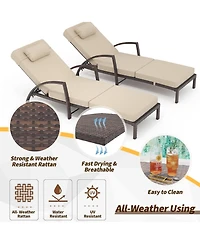 gaomon Outdoor Wicker Chaise Lounge with Cushion, All-Weather Rattan Sun Lounger