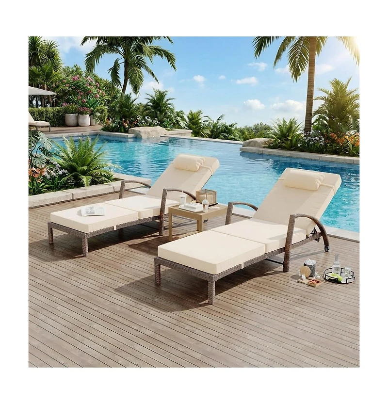 gaomon Outdoor Wicker Chaise Lounge with Cushion, All-Weather Rattan Sun Lounger