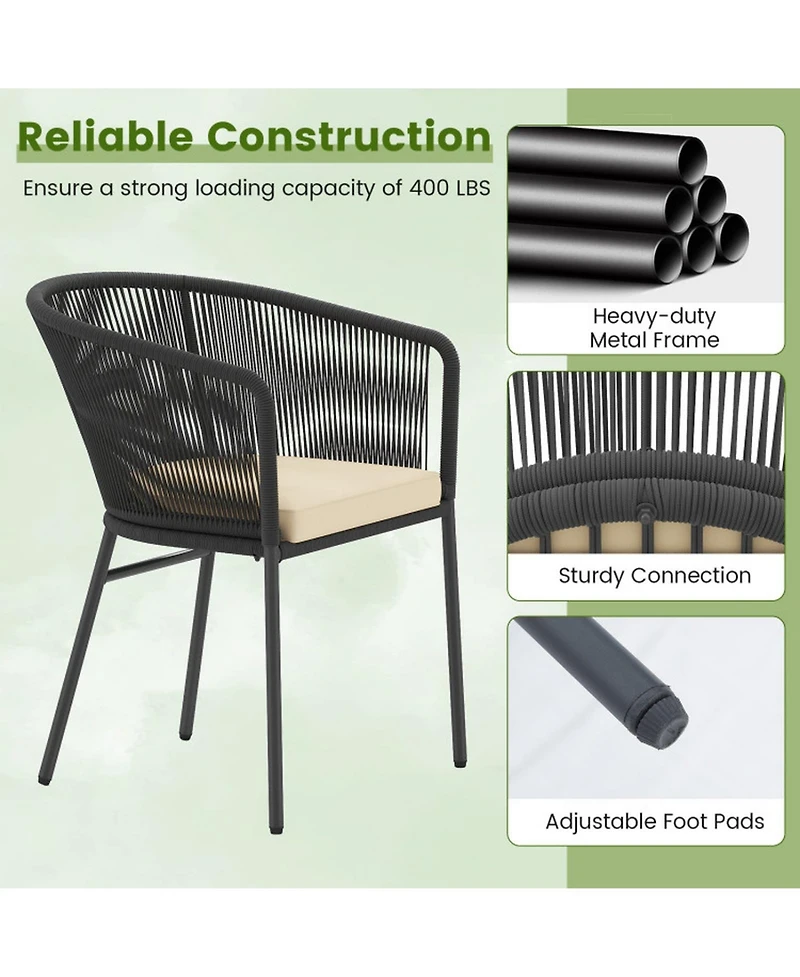 Gouun Set of 4 Cushioned Patio Dining Chairs with Curved Backrest and Armrests