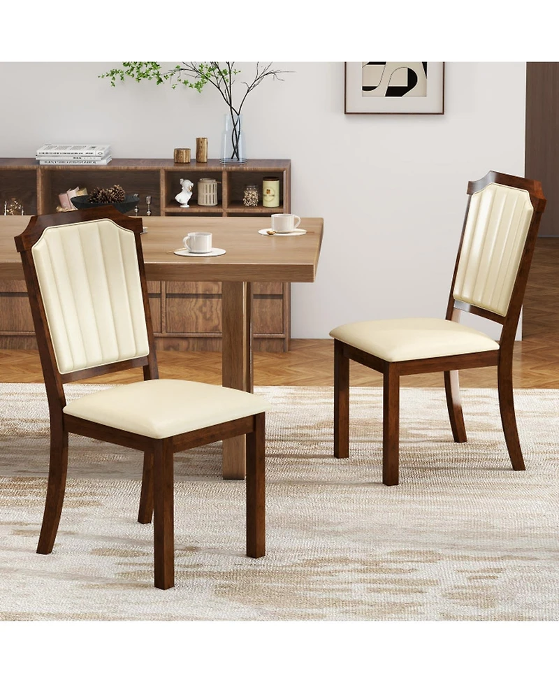 Gouun Set of 2 Pu Leather Dining Chairs with Rubber Wood Frame and Padded Seat