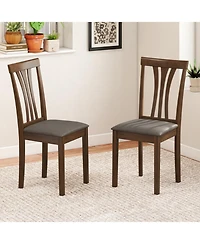Gouun Set of 2 Linen Upholstered Wooden Dining Chairs with Rubber Wood Frame