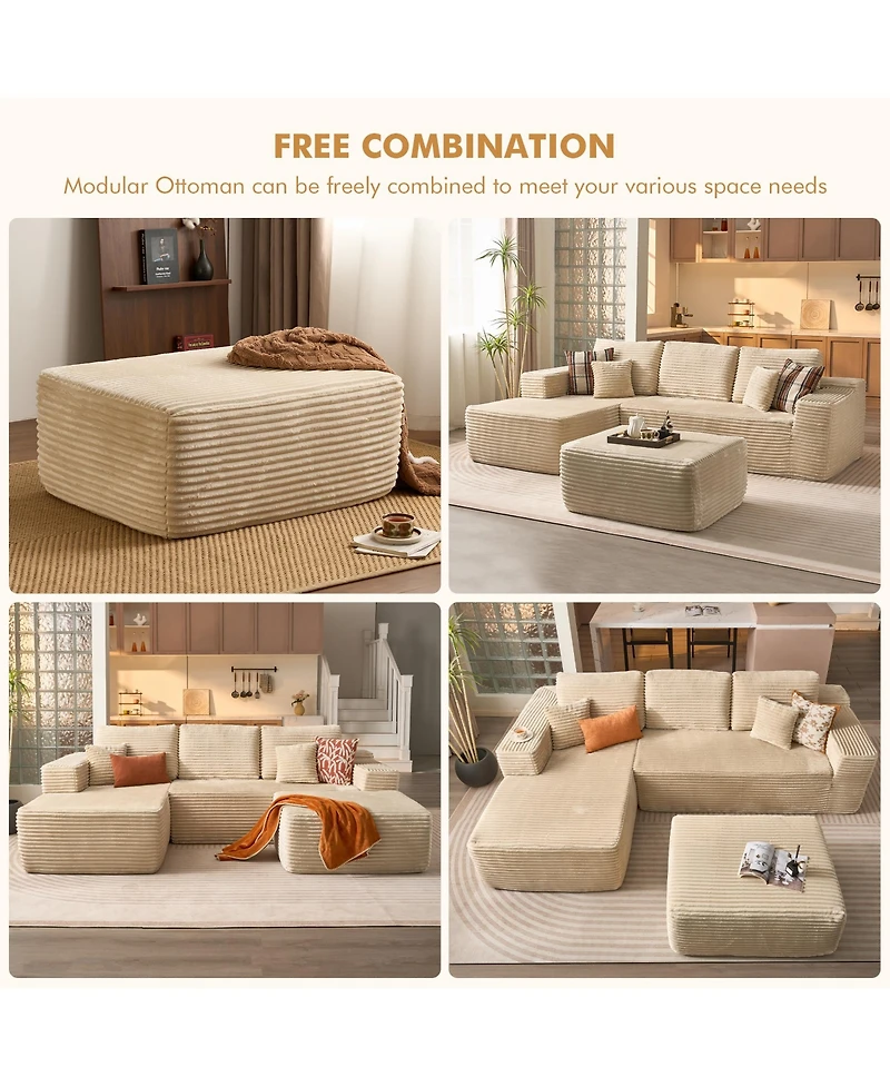 Xizzi 37" Corduroy Ottoman, Upholstered Cloud Ottoman for Boneless Couch, Modular Sectional Sofa Living Room, Memory Foam