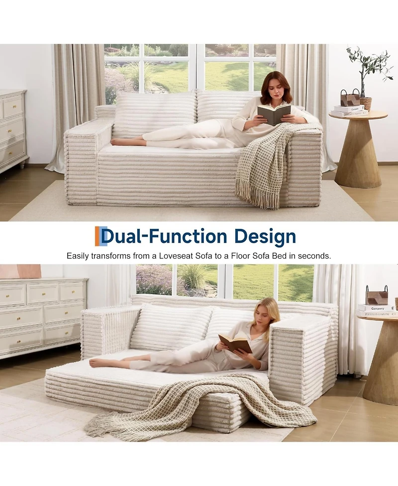 gaomon 75" Convertible Sofa Bed, Boneless Futon Couch with 2 Pillows, Pull-Out Loveseat Sleeper