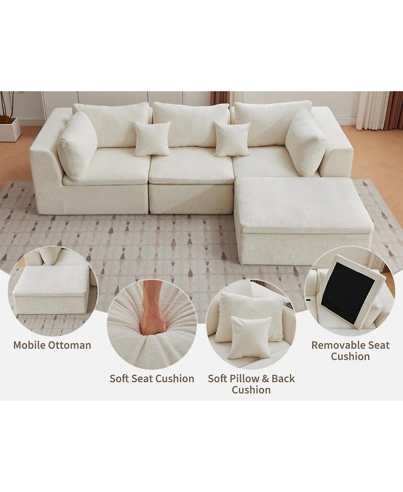 gaomon 110" Cloud Sectional Sofa, L-Shaped Boneless Couch with Ottoman, 3-Seat Modular Sofa