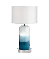 Possini Euro Design Roxanne Coastal Table Lamp with Round Riser 26 1/4" High Glass Led Nightlight Drum Shade for Bedroom Living Room Nightstand