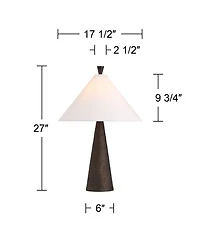 Possini Euro Design June 27" Tall Cone Modern Scandinavian 3-Way Table Lamp Finish Metal Single Shade Living Room Bedroom