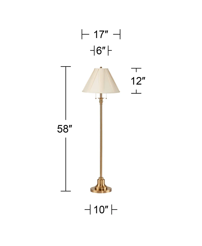 360 Lighting Dyna Traditional 58" Tall Standing Floor Lamp Pole Pull Chain Antique Brass Finish Pleated French Shade
