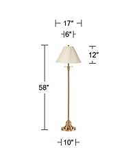 360 Lighting Dyna Traditional 58" Tall Standing Floor Lamp Pole Pull Chain Antique Brass Finish Pleated French Shade