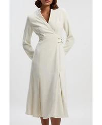 Karen Millen Women's Crepe Buckle Waist Midi Shirt Dress