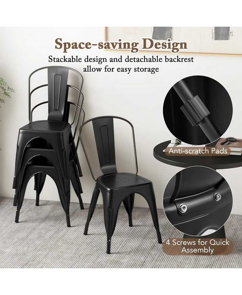 Gouun Set of 4 Metal Dining Chairs with Removable Backrest