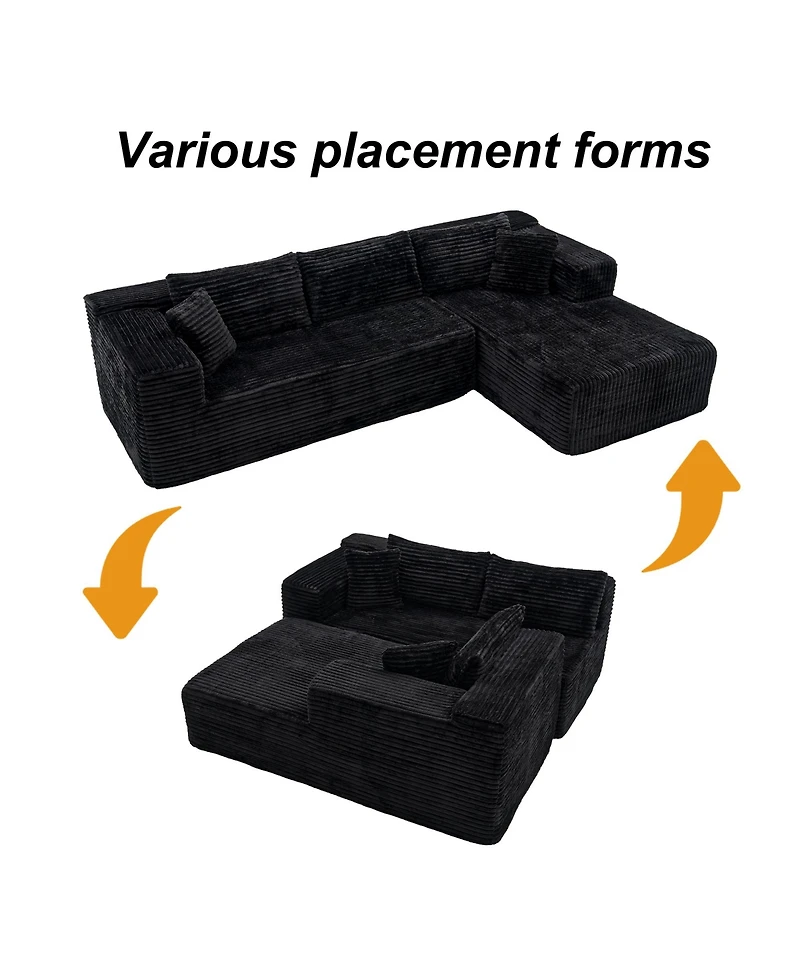 Homsee 106" Modular Sectional Sofa with Pillows, L-Shape Corduroy Cloud Couch