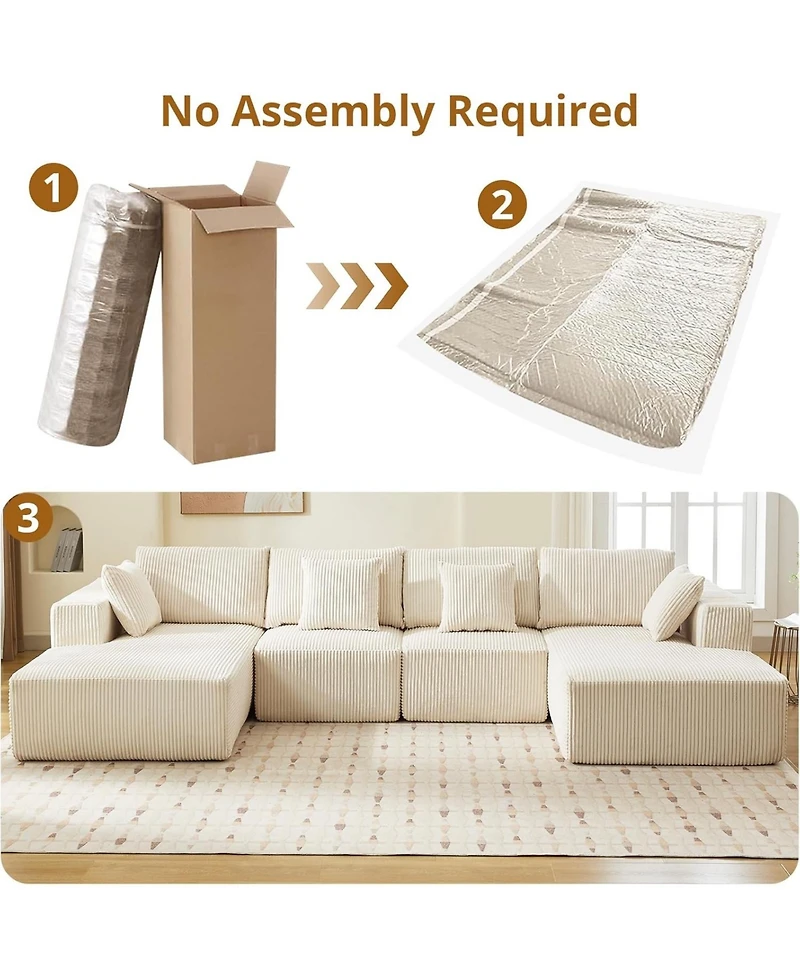 gaomon 137" U-Shaped Cloud Sectional Sofa with Chaise, Corduroy Modular Couch, No Assembly