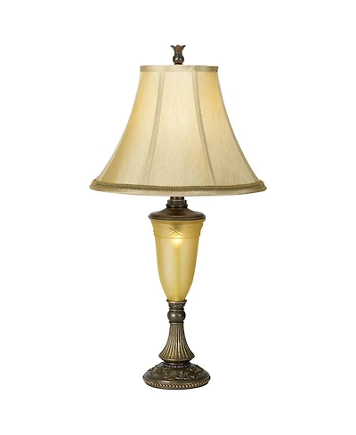 Kathy Ireland Sorrento Traditional Table Lamp 30" Tall Antique Bronze Glass with Usb Dimmer Nightlight Flared Bell Shade