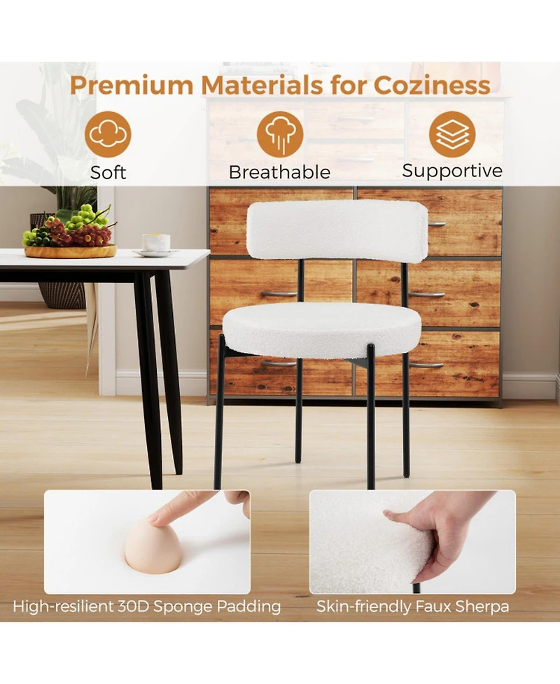 Gouun Set of 2 Boucle Dining Chairs with Curved Backrest and Metal Legs