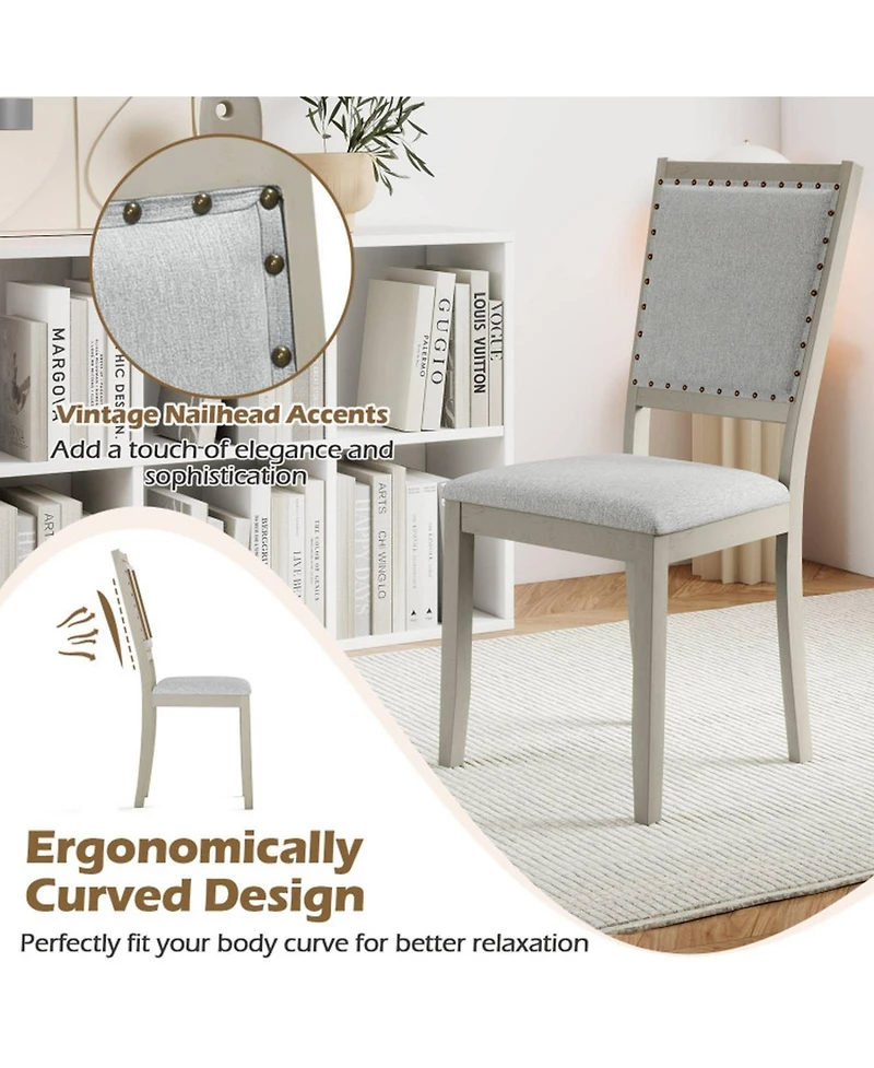 Gouun Set of 2 Farmhouse Fabric Upholstered Dining Chairs with Nailhead Trim