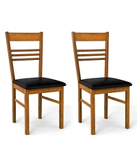 Gouun Set of 2 Slatted-Back Dining Chairs with Pu Leather Cushion and Rubber Wood Frame