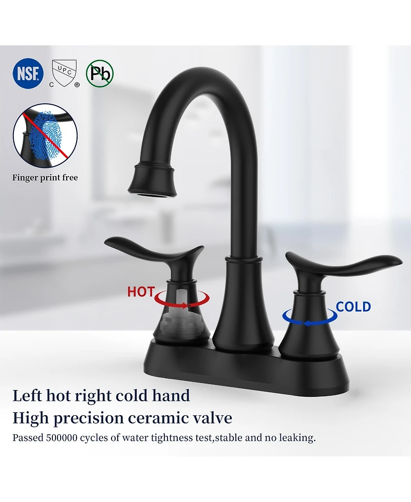 Busdays 2-Handle 4-Inch Matte Bathroom Faucet, Bathroom Vanity Sink Faucets with Pop-up Drain and Supply Hoses