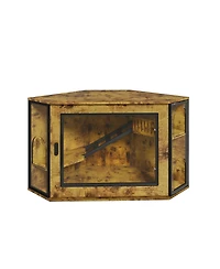 Zeus & Ruta 48 in. Corner Cat Litter Box Enclosure Modern Hidden Cabinet with Acrylic Door Led Light and Playground