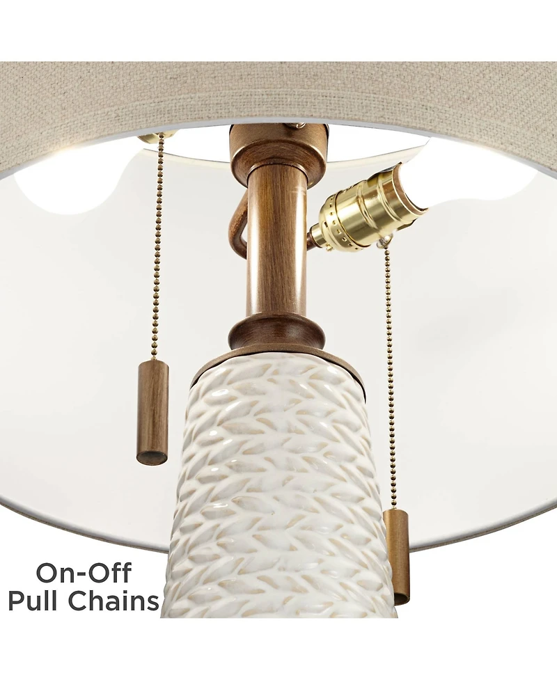 Possini Euro Design Mid-Century Modern Table Lamp with Usb Charging Port 32.75" Tall Ceramic Taupe Drum Shade Living Room Bedroom House