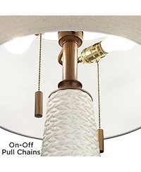 Possini Euro Design Mid-Century Modern Table Lamp with Usb Charging Port 32.75" Tall Ceramic Taupe Drum Shade Living Room Bedroom House