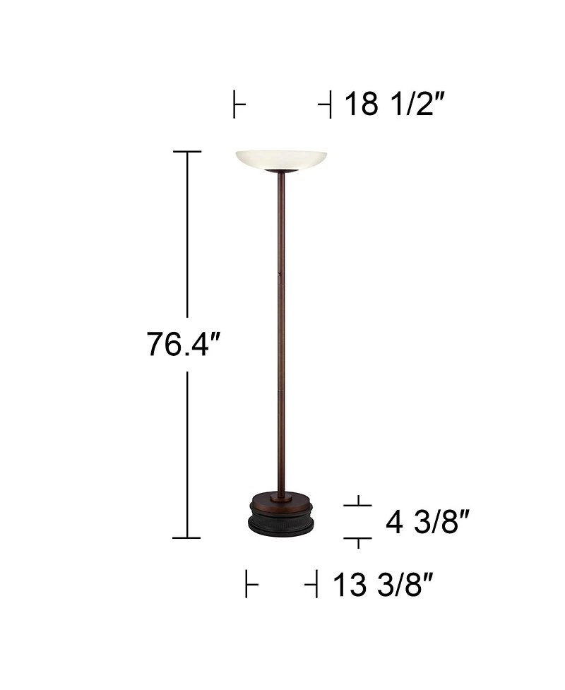 Possini Euro Design Meridian Light Blaster Modern Torchiere Floor Lamp with Riser 72" Tall Oil Rubbed Bronze Led Frosted Glass Shade for Living R