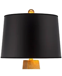 Possini Euro Design Obelisk Modern Table Lamp with Square Marble Riser 26" High Gold Leaf Drum Shade for Bedroom Living Room Bedside Home Kids