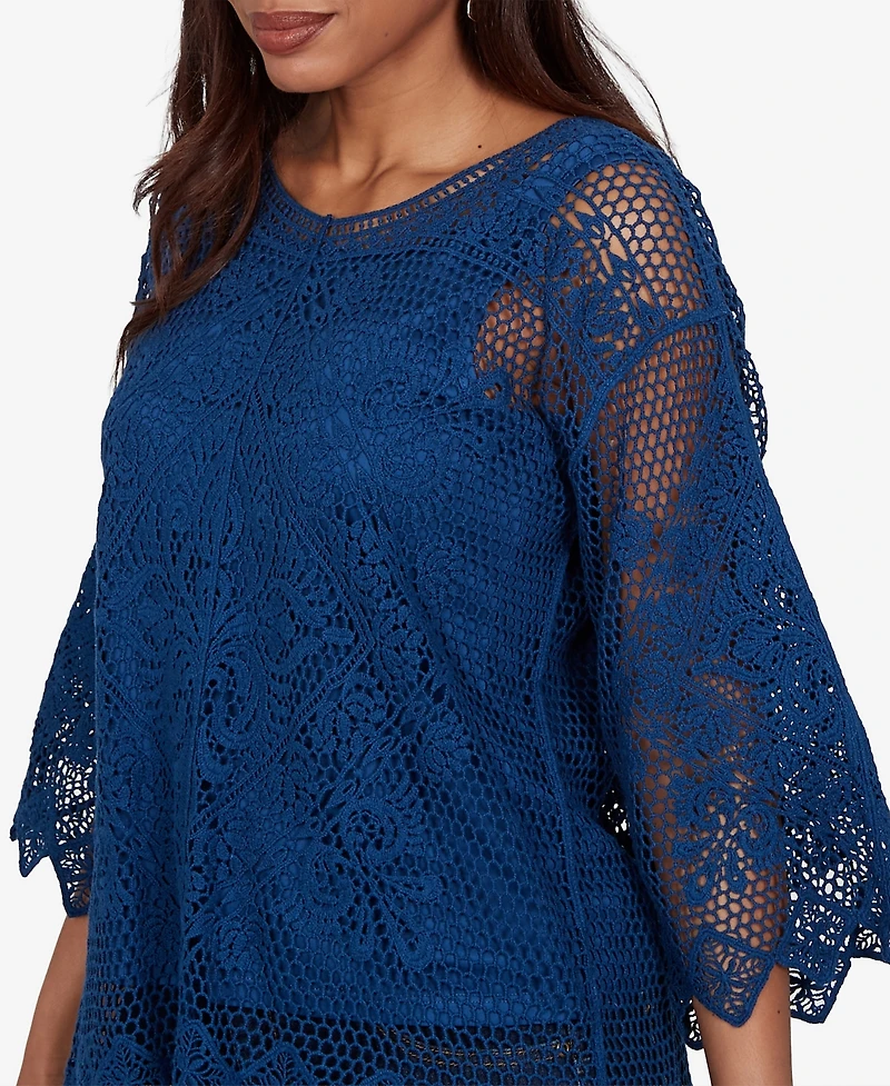 Ruby Rd. Petite Scalloped Medallion Crochet Lined Lace Top