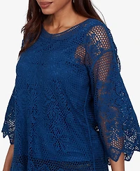 Ruby Rd. Petite Scalloped Medallion Crochet Lined Lace Top