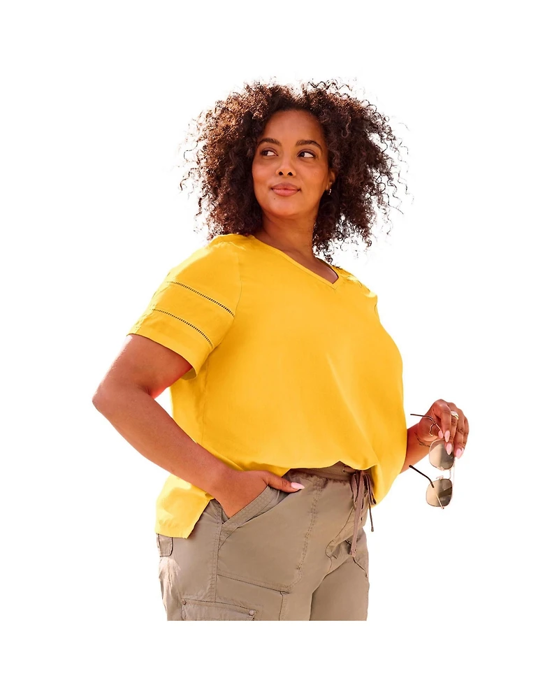 Avenue Women's Openwork Trim Short Sleeve Top