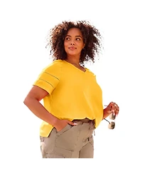 Avenue Women's Openwork Trim Short Sleeve Top