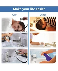 Busdays Brushed Nickel Pull Out Bathroom Sink Faucet with Pop-up Drain and Deck Plate