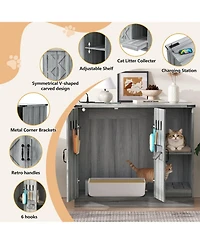 Zeus & Ruta Cat Litter Box Cabinet with Power Outlet Hidden Modern Furniture for Large Automatic Litter Boxes with Litter Catcher