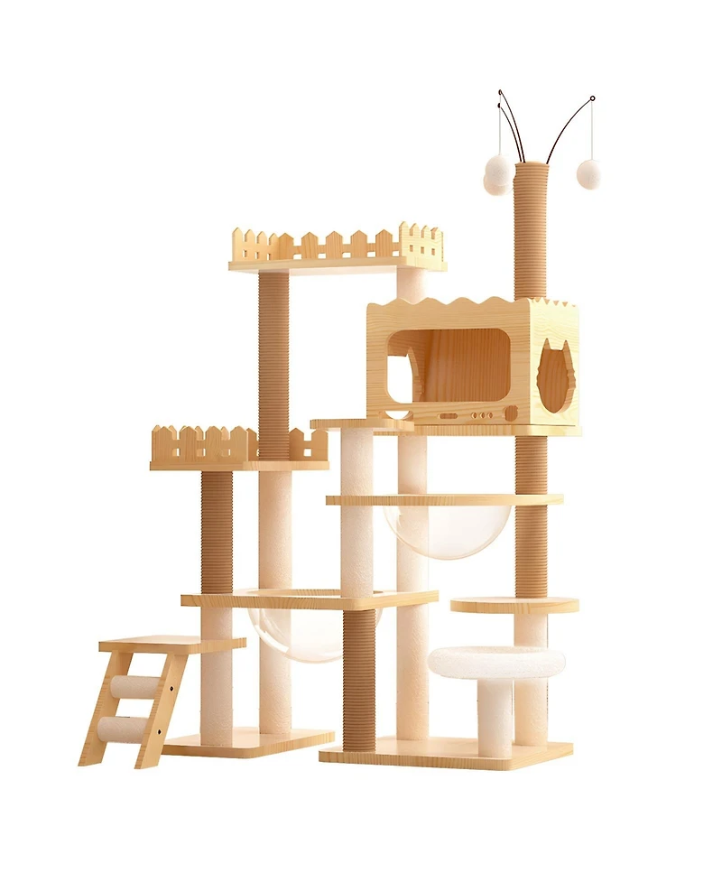 Zeus & Ruta 66.9 in. Modern Cat Tree Tower For Indoor Cats With Sisal Scratching Posts Window Seat And Condo