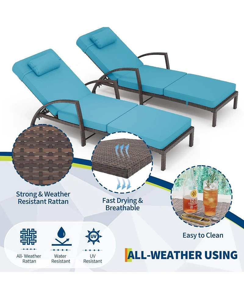 gaomon Set of 2 Rattan Folding Chaise Loungers, 5-Position Adjustable