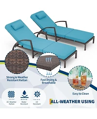 gaomon Set of 2 Rattan Folding Chaise Loungers, 5-Position Adjustable