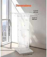 Gouun 43 in Acrylic Podium Stand, Portable Floor-Standing Lectern with Storage Shelf and Wide Reading Surface