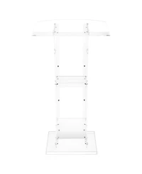 Gouun 43 in Acrylic Podium Stand, Portable Floor-Standing Lectern with Storage Shelf and Wide Reading Surface