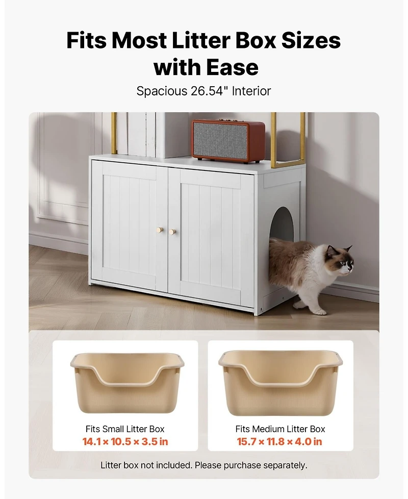 Gouun Hidden Cat Litter Box Cabinet with Storage Shelves and Metal Legs