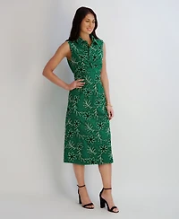 Kensie Women's Novelty Corded Woven Collared Midi Dress