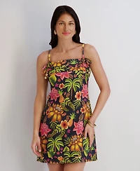 Kensie Women's Printed Flax Woven Square Neck Dress