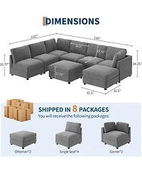 Gaomon Modular Sectional Sofa L-Shaped Couch with Movable Ottoman- Convertible Chenille Sofa