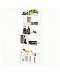 Yigii Ladder Shelf 4-Tier Bookshelf with Storage Basket Bamboo Bookcase
