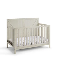 flynama Washed Gray 4 in 1 convertible crib with industrial farmhouse style soft distressed finish 3 adjustable mattress heights for baby nursery