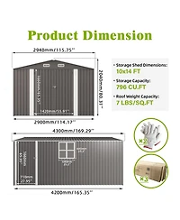 Mondawe 10 x 14 Ft Outdoor Metal Storage Shed with 3 Lockable Doors and Window, Large Garden Tool Shed