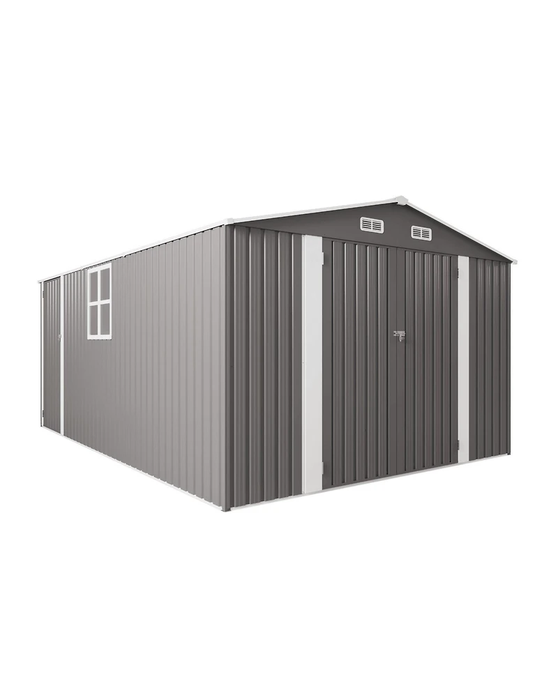 Mondawe 10 x 14 Ft Outdoor Metal Storage Shed with 3 Lockable Doors and Window, Large Garden Tool Shed