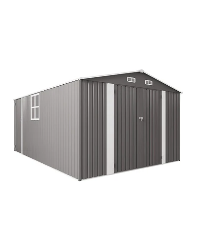 Mondawe 10 x 14 Ft Outdoor Metal Storage Shed with 3 Lockable Doors and Window, Large Garden Tool Shed